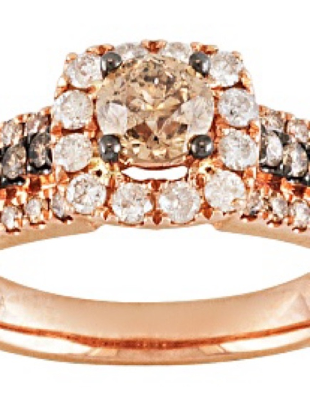 1.28CTW ROUND CHAMPAGNE AND WHITE DIAMOND 10K ROSE GOLD RING